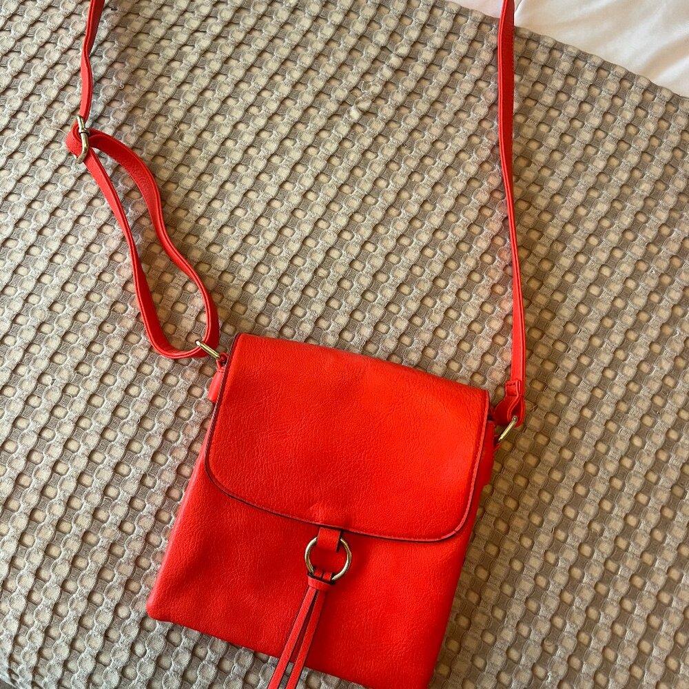 Bright Reddish-Orange Small Purse with Adjustable Strap